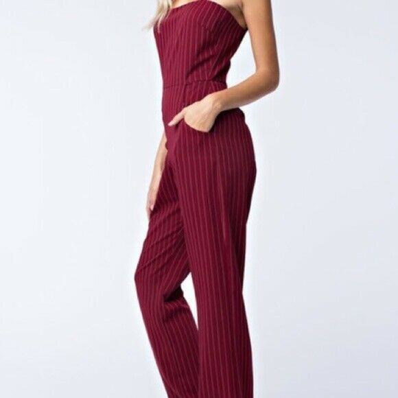 Honey Punch Large Spaghetti Strap Pinstriped Jumpsuit - Picture 2 of 8